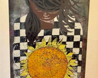 Framed Girl with Sunflower Woodblock Print by Tadashi Nakayama (Japanese artist, 1927-2014)

Signed and dated 1957

Measures 25.5" x 37.5" 