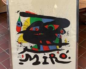 "Cartoni" Framed Print by Joan Miro measures 29.5 x 37.5 inches. 