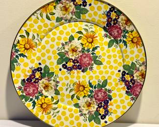 MacKenzie-Childs Buttercup Floral Polka Dot Platter measuring 16 inches in diameter. Simply stunning! 