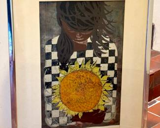 Framed Girl with Sunflower Woodblock Print by Tadashi Nakayama (Japanese artist, 1927-2014)

Signed and dated 1957

Measures 25.5" x 37.5" 