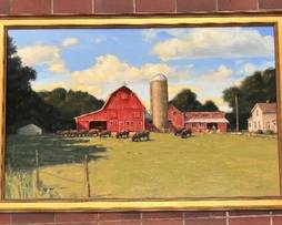 "Summer the Farm" Framed Original Oil Painting by Todd Voss measuring 30 x 44 inches. Don't you just want to pet the cows! 