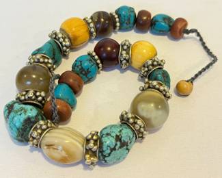 Beaded Necklace including Turquoise Beads, measuring 19" long 