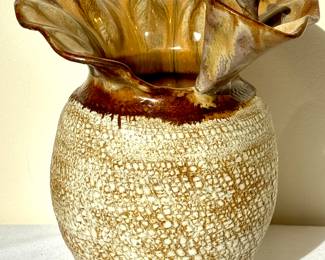 Unique Artisan Odonata Art Gallery Pottery Vase, measuring 7.25" tall 