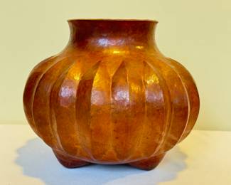 Santa Clara Del Cobre, Mexico Copper Footed Planter crafted in a lovely arts and crafts design. 
Measures about 7.5" x 8.5" 