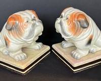 Vintage Ceramic Bullbog Bookends each measuring 7 inches tall. Items in good vintage condition with some wear. 