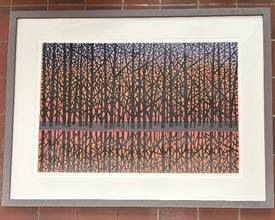 Cathedral Forest Limited Edition Framed Wood Cut Print by Charles Beck that measures 31.5 x 41.5 inches and is number 101/200. 