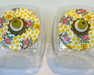 Pair of Mackenzie-Child's Buttercup Yellow Dot Canisters in very good, like new condition. 

Each measuring eight inches tall. 