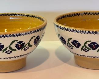 Pair of Nicholas Mosse Pansy Print Pottery Bowls each measuring 7" w x 4" h. 

Both in very good condition. 