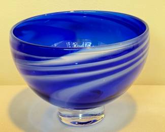 Thomas Maras Cobalt Blue Swirl Art Glass Bowl. A beautiful design! 

Measures about 4.5" x 5.75". Signed and dated on the bottom
