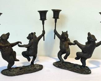 Pair of Dancing Bear Figurine Metal Candle Holders in good/used condition with light wear. 

Measures 9" h x 6.5" w