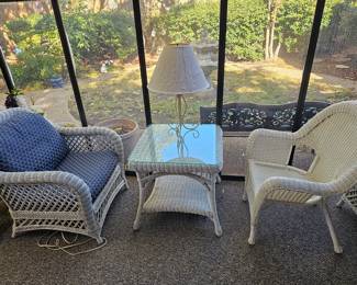 Wicker Loveseat, Coffee Table & Chair