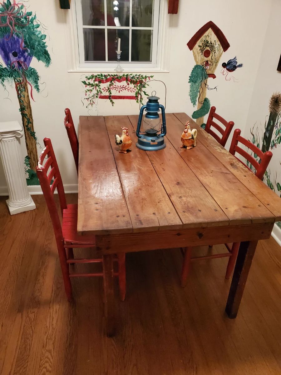 Antique Farmhouse table,  chairs 