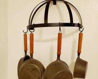 Cast iron pots and rack