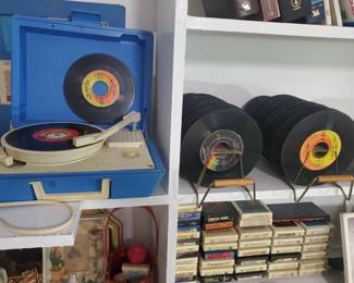 Vintage 45 records and record players 