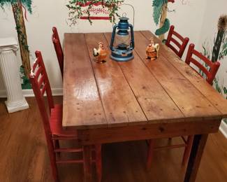 Antique Farmhouse table,  chairs 