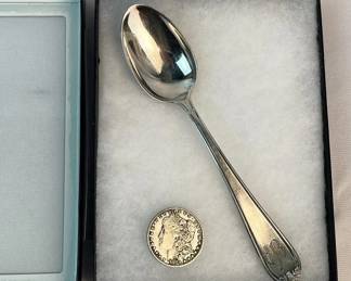 c. 1940 Eva Braun's Personally Owned EB Butterfly Monogram 90 Silver Spoon Taken by A U.S. Soldier w/ COA
