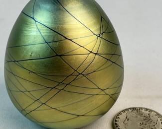 Studio Art Glass Iridescent Egg Shape Paperweight