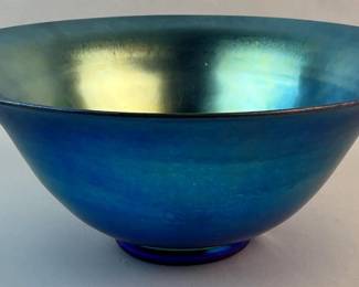 Early 20th Century Steuben Blue Aurene Glass #2851 Footed Centerpiece Bowl SIGNED