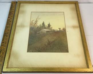 C.D. Wader (American, 1849-1918) Roadside Building Canandaigua, NY Landscape Watercolor FRAMED
