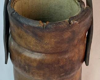 Antique 19th Century English Coat of Arms Crest Leather Fire Water Bucket