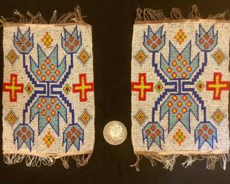 Antique Early Native American Indian Lakota Sioux Seed Beaded Panels