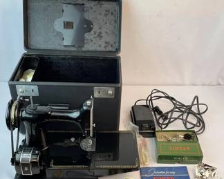 1957 Singer 221 Featherweight Sewing Machine w/ Attachments and Case WORKS