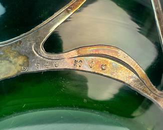 Art Nouveau D946 Green Glass Gorham Sterling Silver Overlay Cologne / Perfume Bottle with Stopper