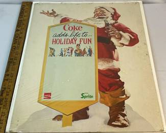 1970's Coke Adds Life To Holiday Fun Santa Claus Coca-Cola Cardboard Advertising Sign