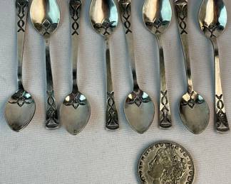 Lot of 8 Sterling Silver Navajo Stamped Demitasse Spoons (76.43g)