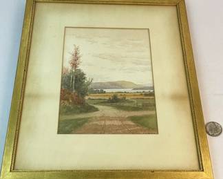 C.D. Wader (American, 1849-1918) Fall Landscape Scene Country Road View of Bare Hill Canandaigua Lake, NY Watercolor FRAMED
