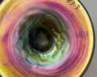 1983 Signed Steven Correia Art Glass Feather Pulled Iridescent Perfume Bottle w/ Stopper