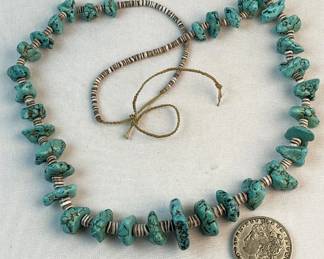 Vintage Native American Navajo Graduated Turquoise Nugget & Heishi Necklace