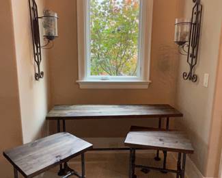 Industrial style tables (console & pair of end tables)