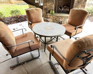 4 iron bounce chairs & mosaic tile top table (priced individually)