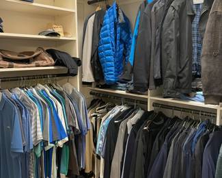 Mens clothing, size large. Jackets, shirts and sweaters. Some Tommy Bahama.