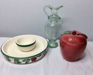 Jay Willfred Ceramic Apple, Crock Shop Santa Ana Apples and Ivy Stoneware Chip and Dip Server and More