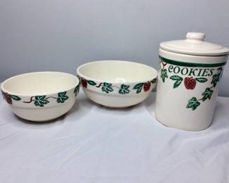  Crock Shop Santa Ana Apples and Ivy Stoneware Mixing Bowls, Cookie Jar
