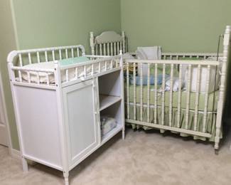 White Jenny Lind Style Crib and Changing Table
