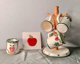 Crock Shop Santa Ana Stoneware Apples and Ivy Mugs, Stand and More