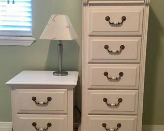 White Lingerie Chest, Nightstand and Lamp
