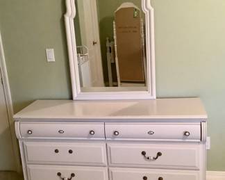 White wood Dresser and Mirror
