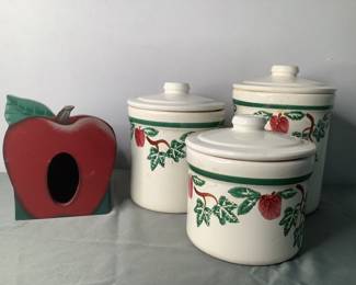 Crock Shop Santa Ana Stoneware Apples and Ivy Kitchen Canister Set