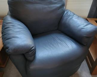 Navy Blue Leather Swivel and Rocking Chair - Great Condition