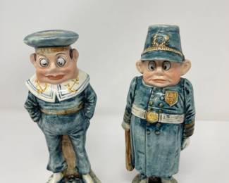Palmer Cox Brownie Majolica Figurines Candle Holders 9”