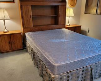 Broyhill Queen Bed, Storage Headboard, Two Nightstands & Lamps