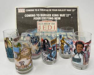(6) 1980s Star Wars Burger King Coca Cola Glasses - Like New