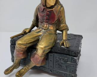 Antique JB Hirsch French Bronze Spelter Pirate Music Box