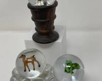 (3) Sulphide Marbles 1 to 2.5"D - Frog, Horse, and Beagle