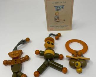 Mid Century Tykie Toy Bakelite Bear, Ring and Boy Baby Toys