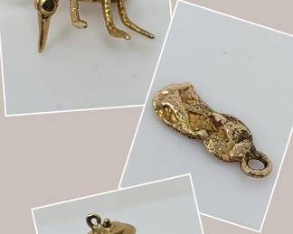 	(3) 14K Gold Bracelet Charms - Space Needle, Bug, & Nugget - 3 Grams